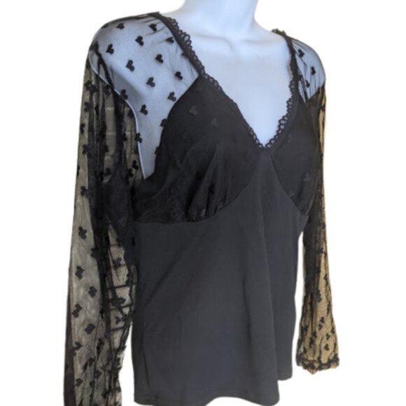 Black Blousy Mesh Top Size 1XL - Picture 3 of 5